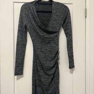 Gray Long Sleeve Draped Dress